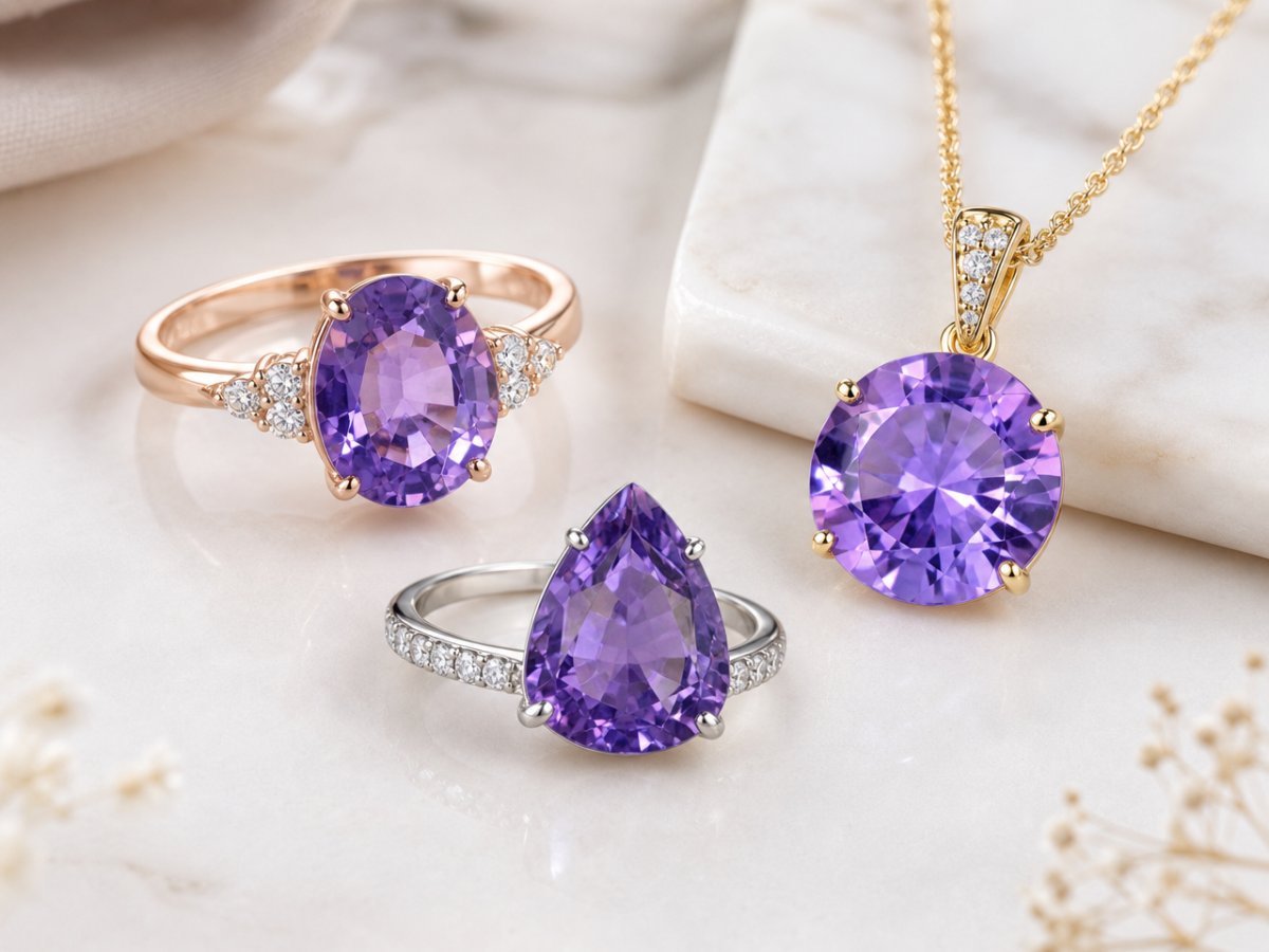 Saphirs violets présentés en joaillerie
