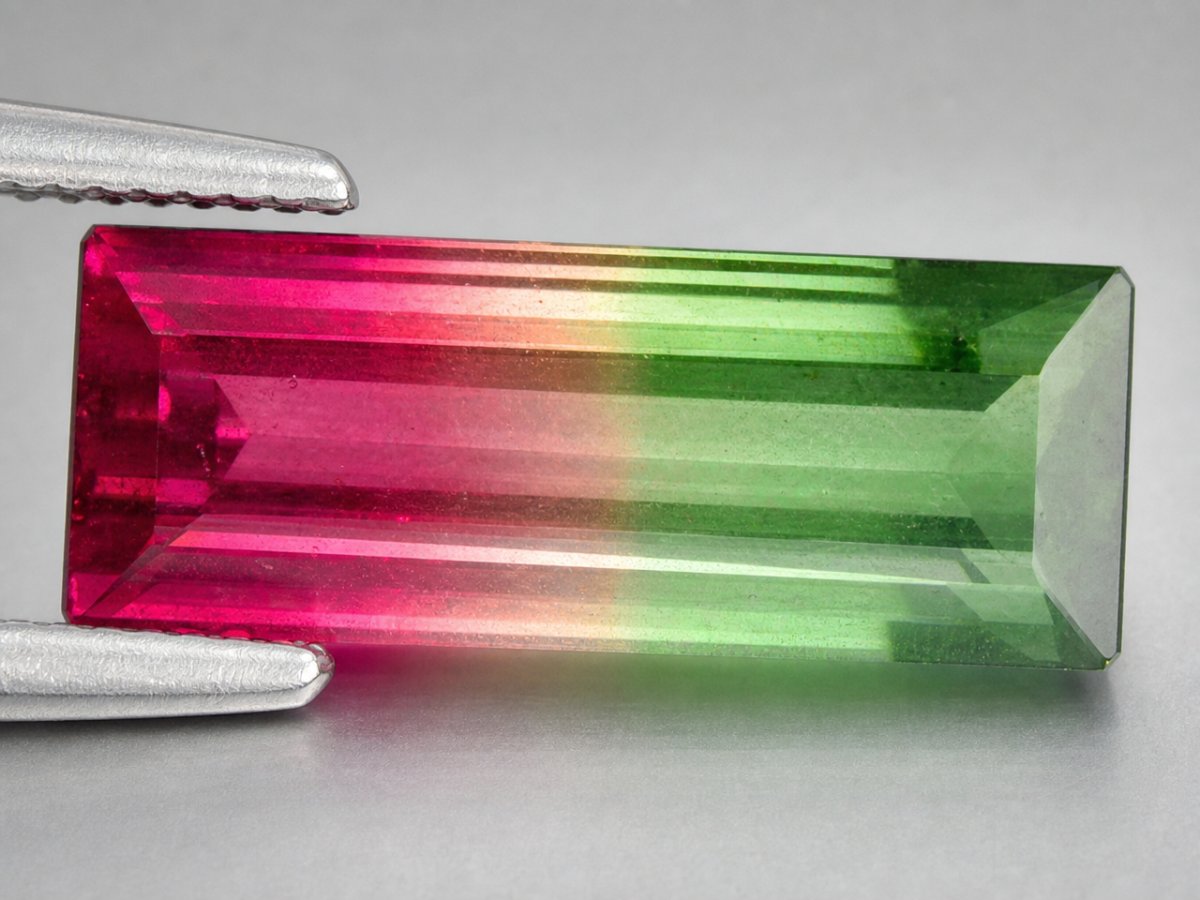 Gros plan sur des pierres précieuses de tourmaline pastèque naturelle