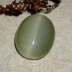 Actinolite œil de chat Vert jaunâtre naturelle ovale, 5.10 ct, Translucide