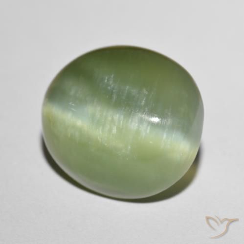 Actinolite œil de chat Vert terre pâle naturelle ovale, 8.75 ct, Translucide
