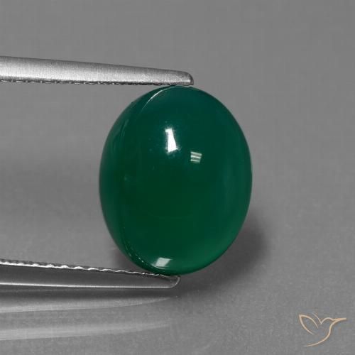 Agate Vert foncé moyen naturelle Coupe ovale, 3.88 ct, Translucide