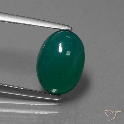 Agate Vert foncé moyen naturelle ovale, 3.69 ct, Translucide