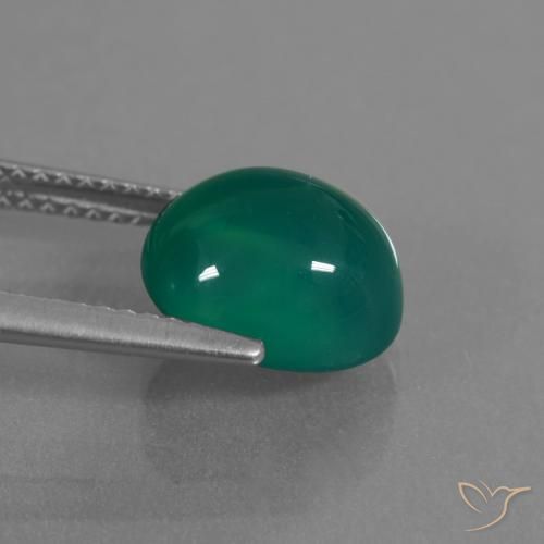 Agate Vert foncé moyen naturelle ovale, 3.31 ct, Translucide
