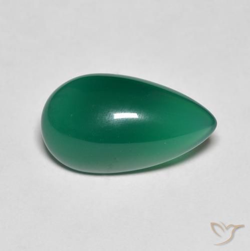 Agate Vert foncé moyen naturelle En forme de poire, 3.75 ct, Translucide