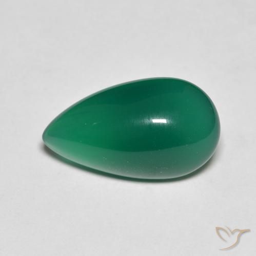 Agate Vert foncé moyen naturelle En forme de poire, 3.75 ct, Translucide