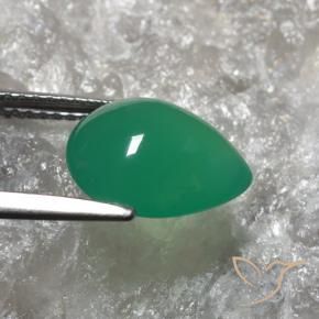 Agate Vert chaud naturelle En forme de poire, 3.01 ct, Translucide