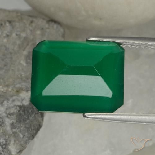 Agate Vert jaunâtre naturelle Octogone / coupe Émeraude, 4.95 ct, Translucide