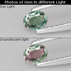 Alexandrite multicolore naturelle coupe ovale, 0,19 ct, VVS-VS