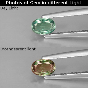 Alexandrite multicolore naturelle coupe ovale, 0,46 ct, VVS-VS