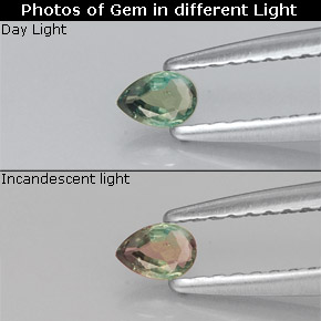 Alexandrite multicolore naturelle en forme de poire, 0,10 ct, VS