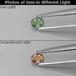 Alexandrite vert/rouge naturelle coupe ovale, 0,13 ct, VS