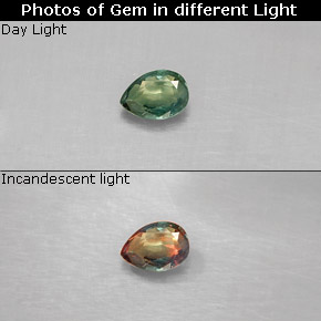 Alexandrite multicolore naturelle en forme de poire, 0,14 ct, VS