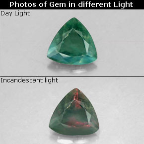 Alexandrite Vert rouge naturelle Trillion, 0.17 ct, VS