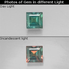 Alexandrite multicolore naturelle carré, 0,20 ct, VS