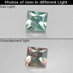 Alexandrite multicolore naturelle carré, 0,23 ct, VVS-VS
