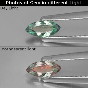 Alexandrite multicolore naturelle marquise, 0,25 ct, VS