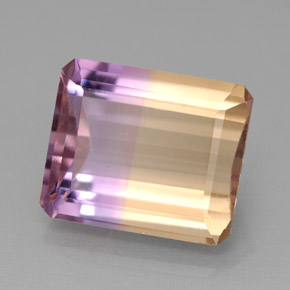 Amétrine bicolore naturelle taille émeraude, 6,34 ct, IF