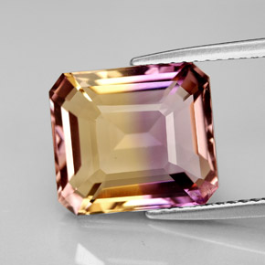 Amétrine bicolore naturelle taille émeraude, 6,21 ct, VVS-VS