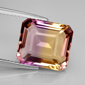 Amétrine bicolore naturelle taille émeraude, 6,21 ct, VVS-VS