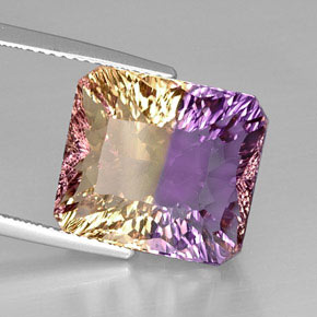 Amétrine bicolore naturelle taille émeraude, 12,12 ct, VVS