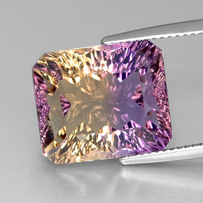 Amétrine bicolore naturelle taille émeraude, 12,66 ct, VVS-VS
