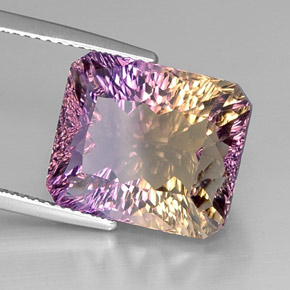 Amétrine bicolore naturelle taille émeraude, 12,66 ct, VVS-VS