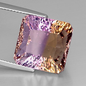 Amétrine bicolore naturelle taille émeraude, 12,12 ct, VVS-VS