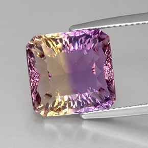Amétrine bicolore naturelle taille émeraude, 8,16 ct, VVS-VS