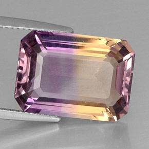 Amétrine bicolore naturelle taille émeraude, 11,28 ct, VVS-VS