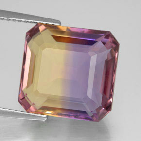 Amétrine bicolore naturelle taille émeraude, 11,38 ct, VVS