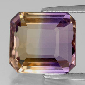 Amétrine bicolore naturelle taille émeraude, 7,02 ct, VVS