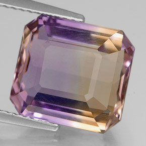 Amétrine bicolore naturelle taille émeraude, 7,02 ct, VVS