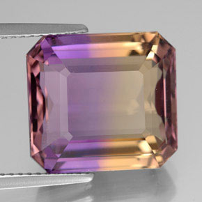 Amétrine bicolore naturelle taille émeraude, 11,07 ct, VS
