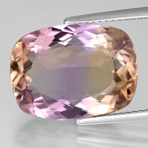 Amétrine bicolore naturelle coupe coussin, 8,76 ct, VVS