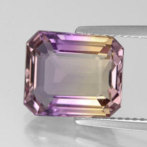 Amétrine bicolore naturelle taille émeraude, 4,60 ct, VVS-VS
