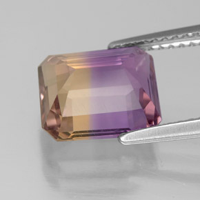 Amétrine bicolore naturelle taille émeraude, 3,38 ct, VS