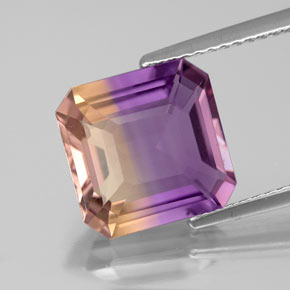 Amétrine bicolore naturelle taille émeraude, 4,13 ct, VS-SI