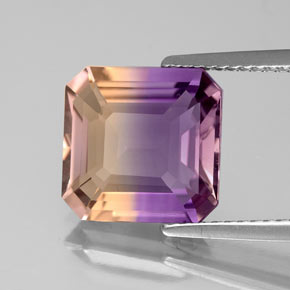 Amétrine bicolore naturelle taille émeraude, 4,13 ct, VS-SI