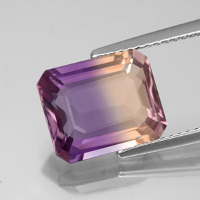 Amétrine bicolore naturelle taille émeraude, 4,36 ct, VS