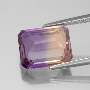 Amétrine bicolore naturelle taille émeraude, 4,36 ct, VS