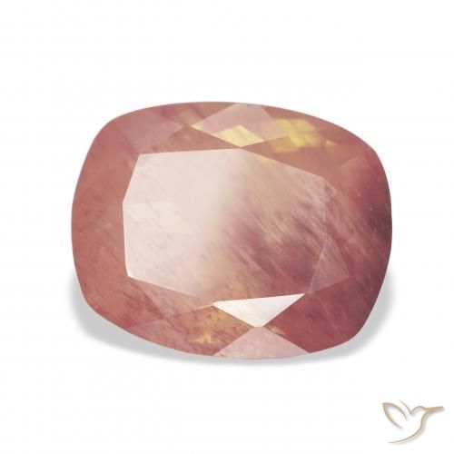 Labradorite andésine Rose orangé naturelle Coussin, 5.94 ct, Transparent