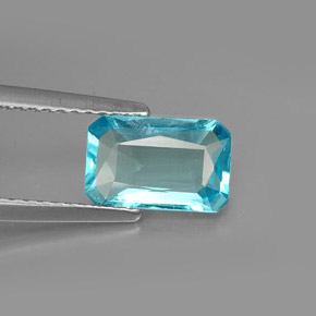 Apatite bleue naturelle taille émeraude, 1,50 ct, VS