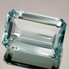 Aigue-marine bleue naturelle taille émeraude, 19,12 ct, VS