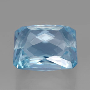 Aigue-marine bleue naturelle taille émeraude, 13,06 ct, VS