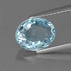 Aigue-marine bleue naturelle coupe ovale, 1,74 ct, IF