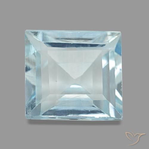 Aigue-marine bleue naturelle carré, 2,27 ct, VVS