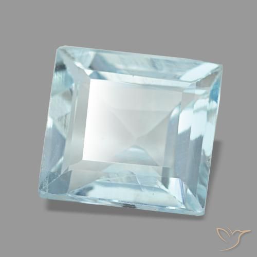 Aigue-marine bleue naturelle carré, 2,27 ct, VVS