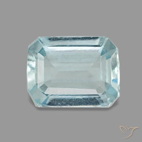 Aigue-marine bleue de 1,28 ct, taille émeraude, VS