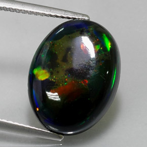Opale noire multicolore naturelle coupe ovale, 6,36 ct, opaque