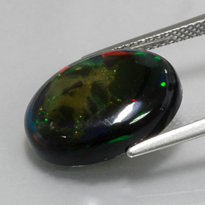 Opale noire multicolore naturelle coupe ovale, 6,36 ct, opaque